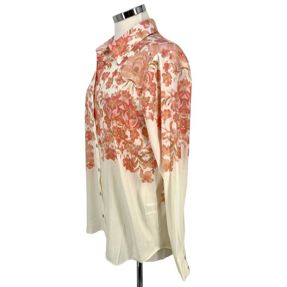 Rose + Olive Floral Button-Up Blouse Cream Pink Size Medium NWT - Picture 5 of 12